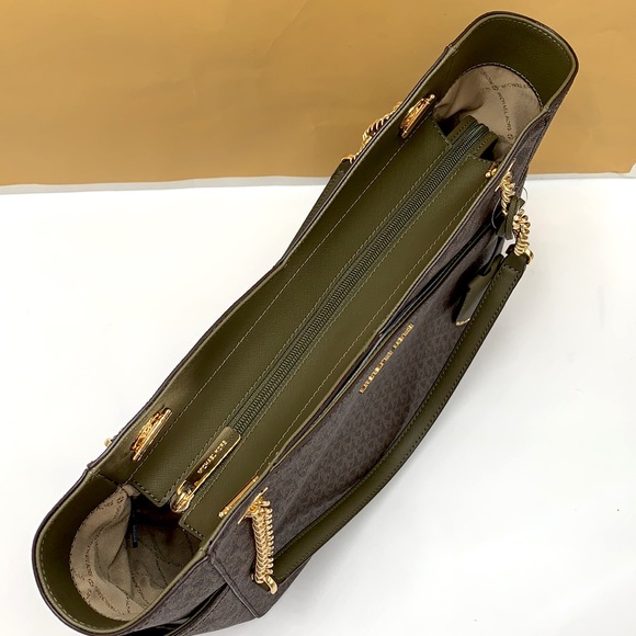 MICHAEL KORS 
Jet Set Large XChain  Logo Shoulder Tote  Bag OLIVE/BROWN COLOR - Picture 9 of 16